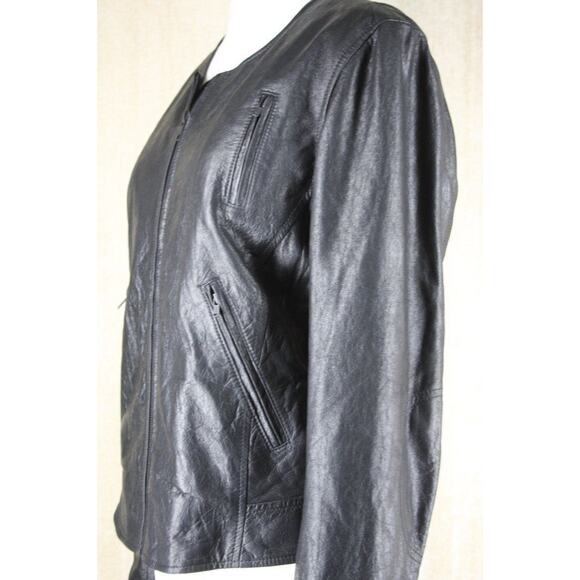 Theory Black Leather Fida Crop Front Zip Biker Jacket Size Large $815 Womens Sz - Picture 5 of 10